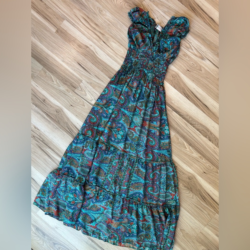 Funky Threads brand, Women's Silk Maci Dress V-Neck Multicolor Floral Boho India
